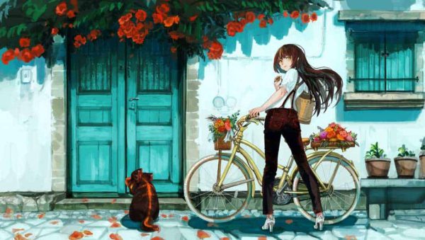 عکس دختر فانتزی با دوچرخه مو مشکی