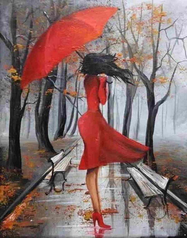 پروفایل دخترونه فانتزی دختر با لباس و چتر قرمز سکسی