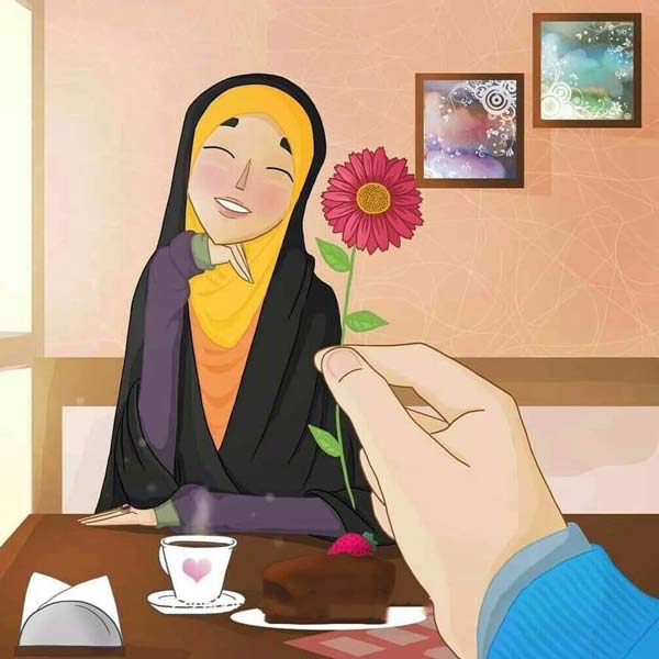 عکس عاشقانه حجابی با چادر فانتزی کارتونی