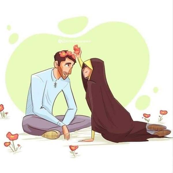 عکس کارتونی عاشقانه زن چادری و مرد مذهبی