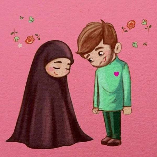 عکس عاشقانه باحجاب کارتونی بدون متن بامزه و با نمک برای پروفایل